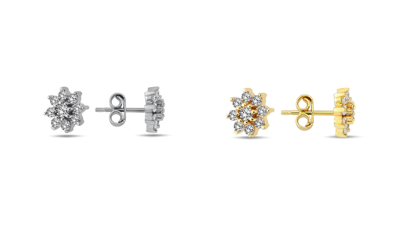 flower snowflakes gold earrings design