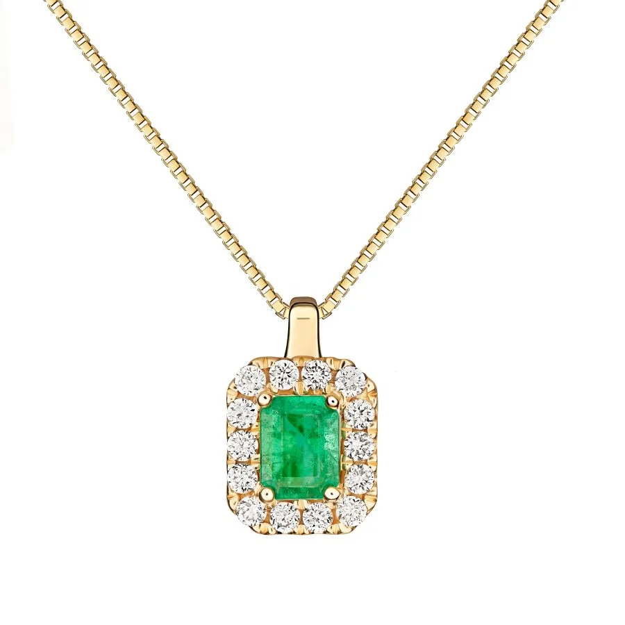 Emerald Elegance zlatna ogrlica s dijamantom i smaragdom