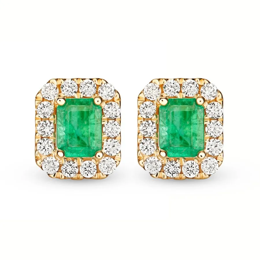 Emerald Elegance zlatne naušnice s dijamantima i smaragdom