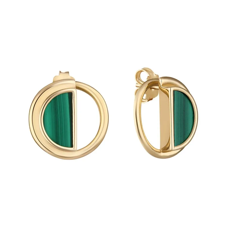 Half Moon Green zlatne naušnice s malahitom