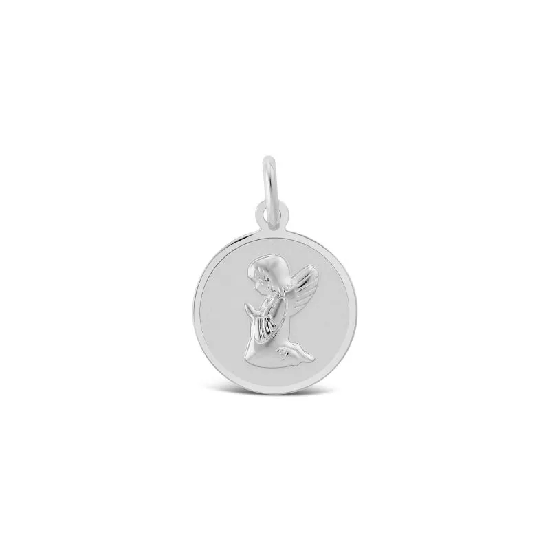 Round Guardian Angel zlatni privjesak - bijelo zlato