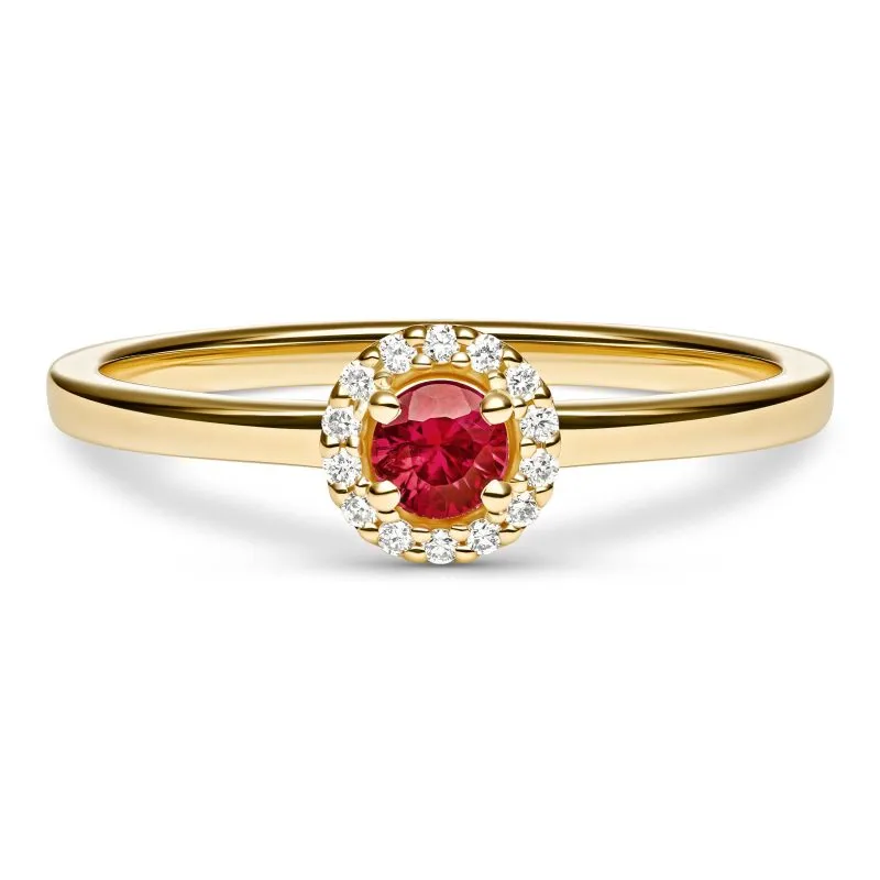 Ruby Elegance zlatni prsten s rubinom i dijamantima